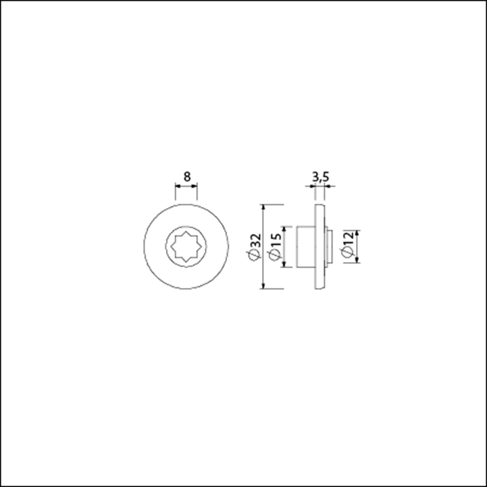 T-rood wit plaatje 8mm stergat