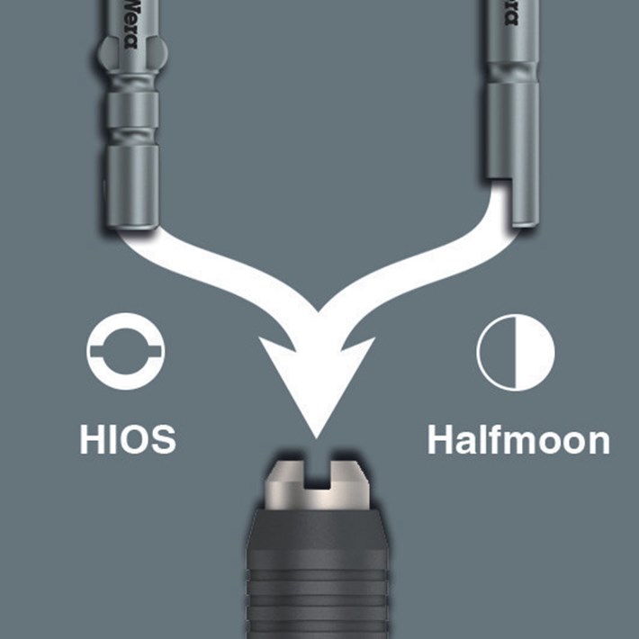 <b>Voor Halfmoon en HIOS Bits</b><br/>Combinatiebithouder geschickt voor bits met Halfmoon en HIOS-aandrijving.