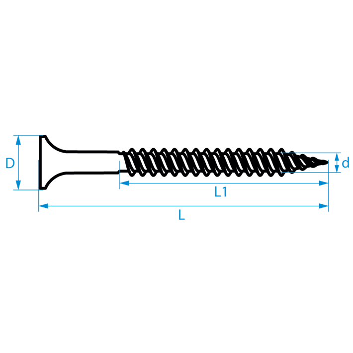 Snelbouwschroeven fijne draad type S trompetkop tekening | Drywall screws fine thread type S bugle head drawing | Schnellbauschrauben Feingewinde Typ S Trompetenkopf Zeichnung | Vis à fixation rapide filetage fin type S tête trompette plan