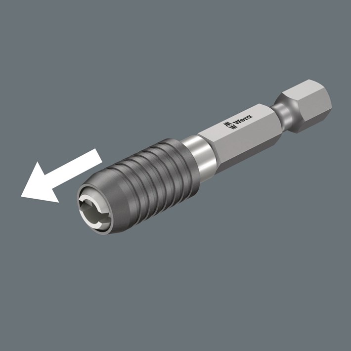 <b>Houder met snelwisselfunctie</b><br/>Zekere passing en snelle bit-wisseling. In magnetische uitvoering voor het eenvoudiger plaatsen van de schroeven.