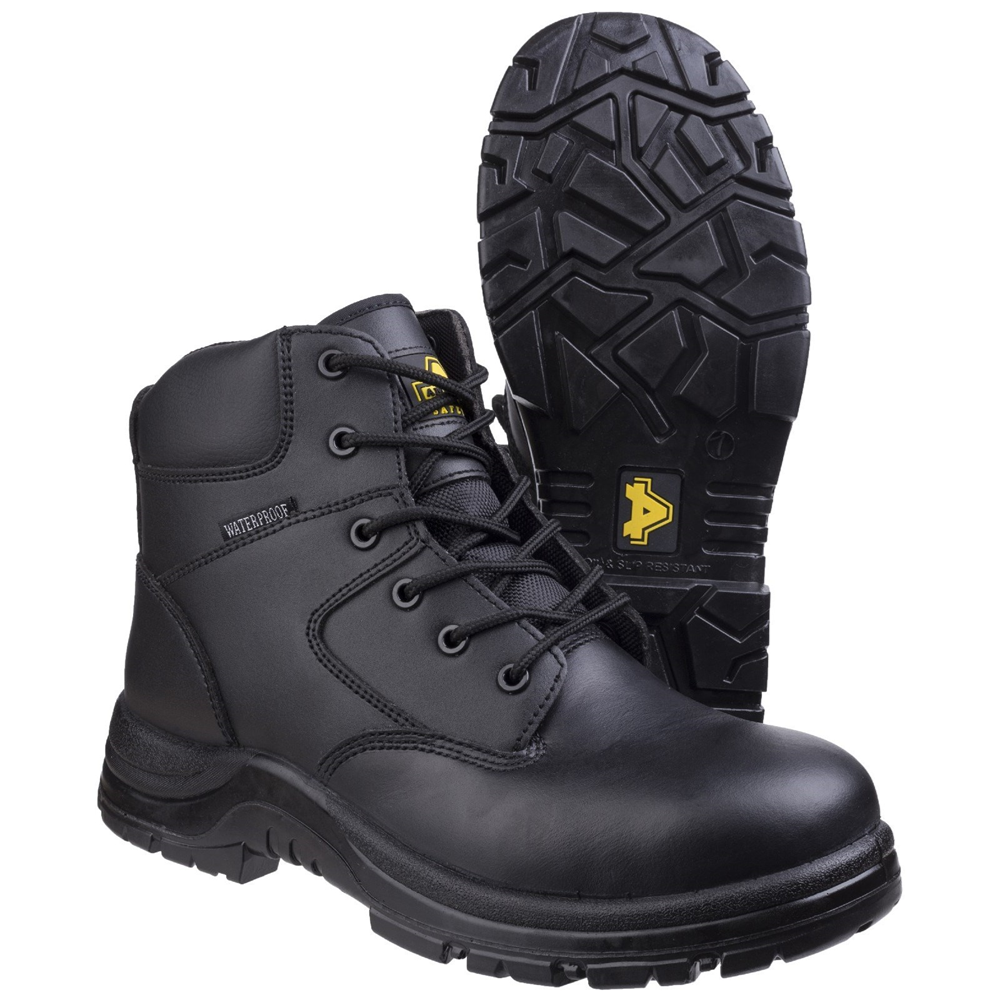 Amblers Safety Fs006c Blk Size09 Metal Free Waterproof Lace Up Safety Boot 9 Black Amblers Safety