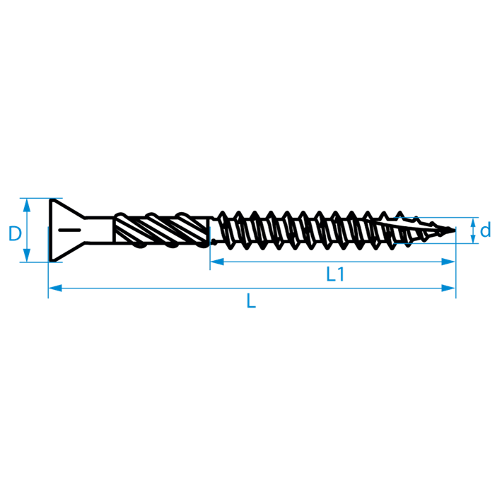 Vlonderschroeven tekening | Decking screws drawing | Terrassenschrauben Zeichnung | Vis pour lames de terrasse plan