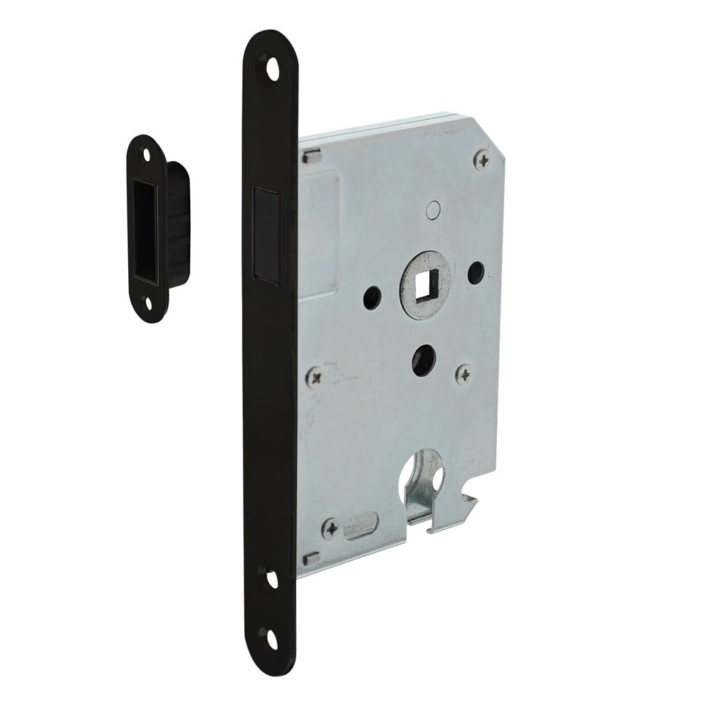 Afbeelding voor Woningbouw magneet cilinder dag- en nachtslot 55mm, voorplaat afgerond zwart, 20x175, doorn 50mm inc 9572